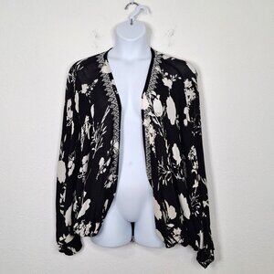 Lucky Brand Floral Kimono Sz O/S Embroidered Neutral Minimalist Boho Beach